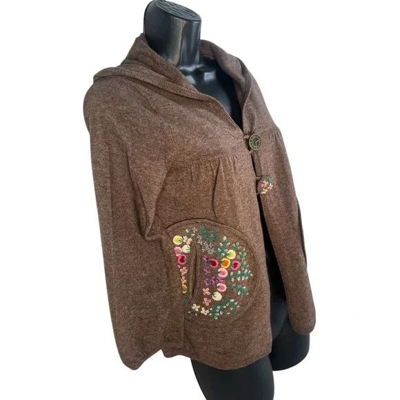 SLEEPING ON SNOW wool angora blend hooded embroidered cardigan M - Picture 4 of 7